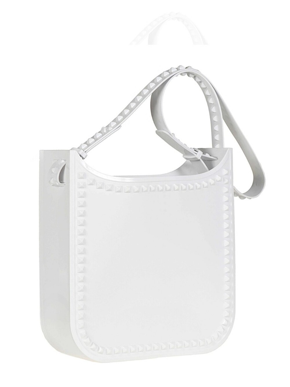 White Stud-Edged Leather Shoulder Bag
